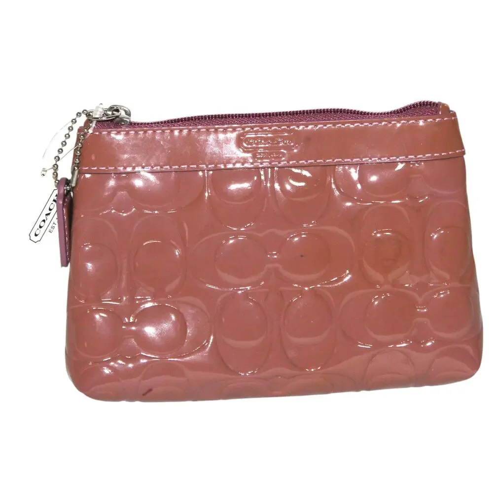 Coach Pink Zippered Pouch Embossed Logo Print NWT